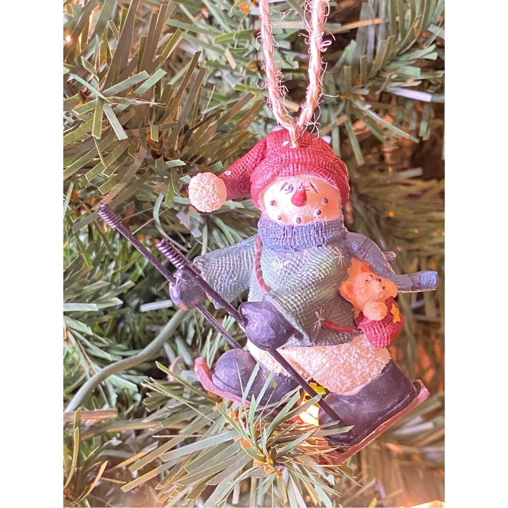 Snowman Ski Ornament Rustic Holiday Decor Charming Hand Painted Christmas Decor